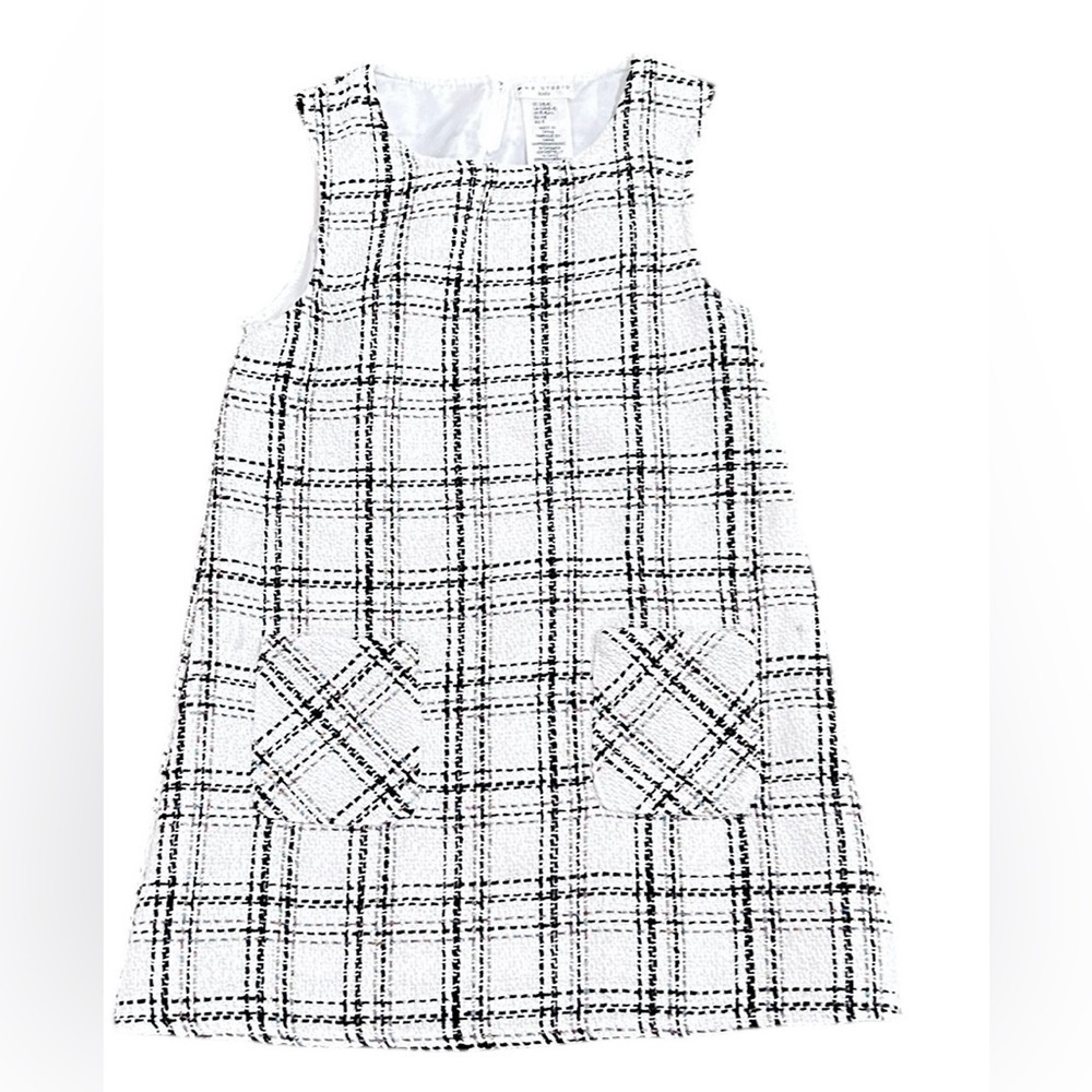 Max studio Black off White Plaid metallic sleeveless lined dress girls 5/6 small